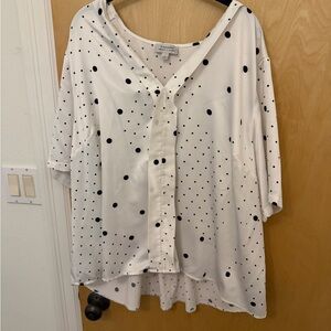 Tahari ASL White Blouse with Black Polka Dots